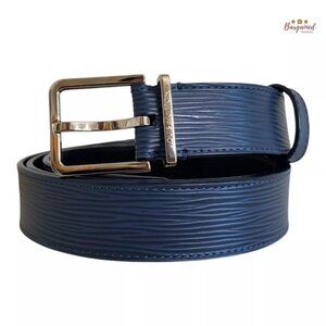 Authentic Louis Vuitton Blue Epi Leather Silver Metal Square Buckle Belt 100/40